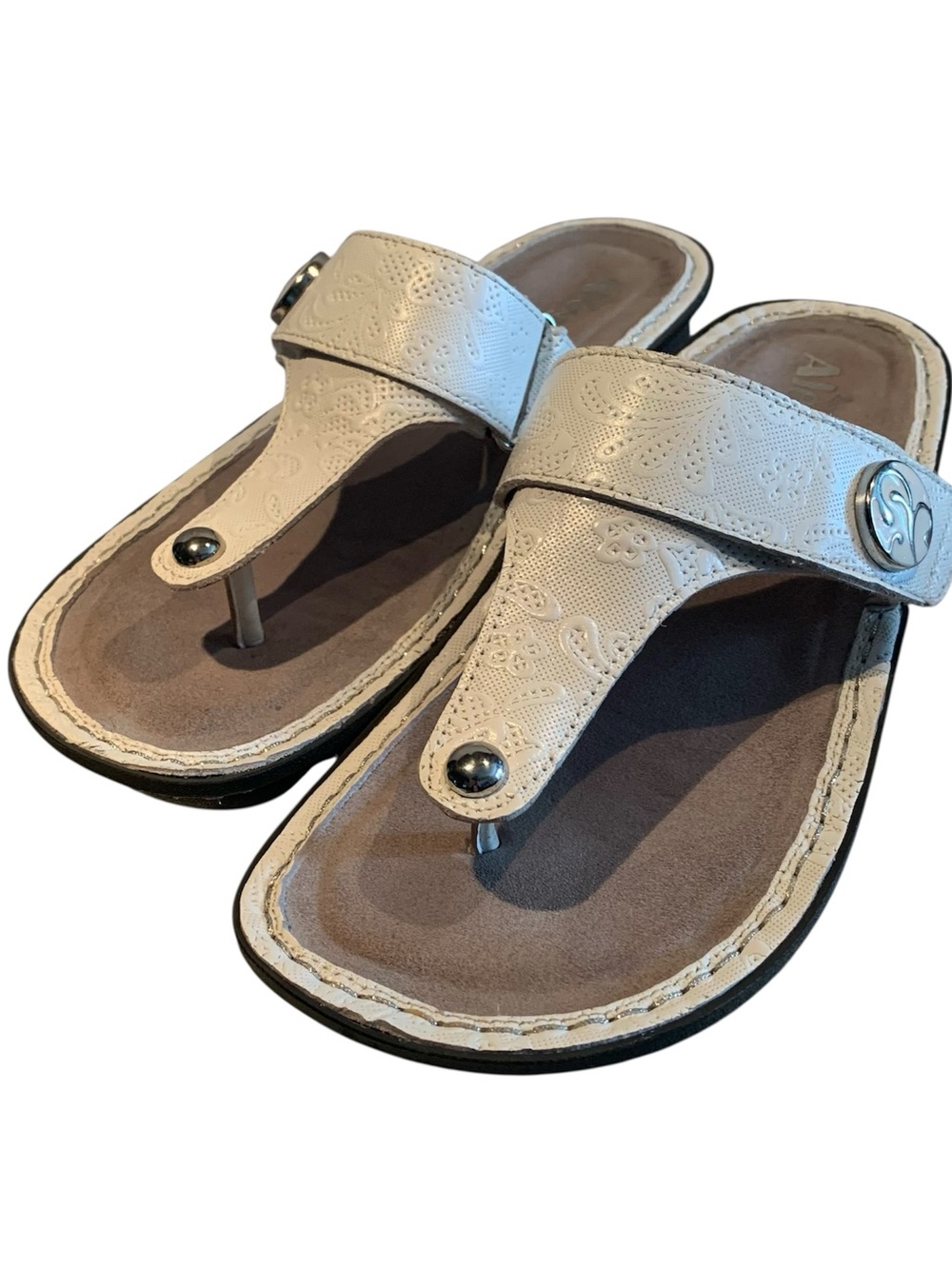 Alegria PG Lite Embossed Leather Sandals Medallion Adjustable White 40 9.5-10
